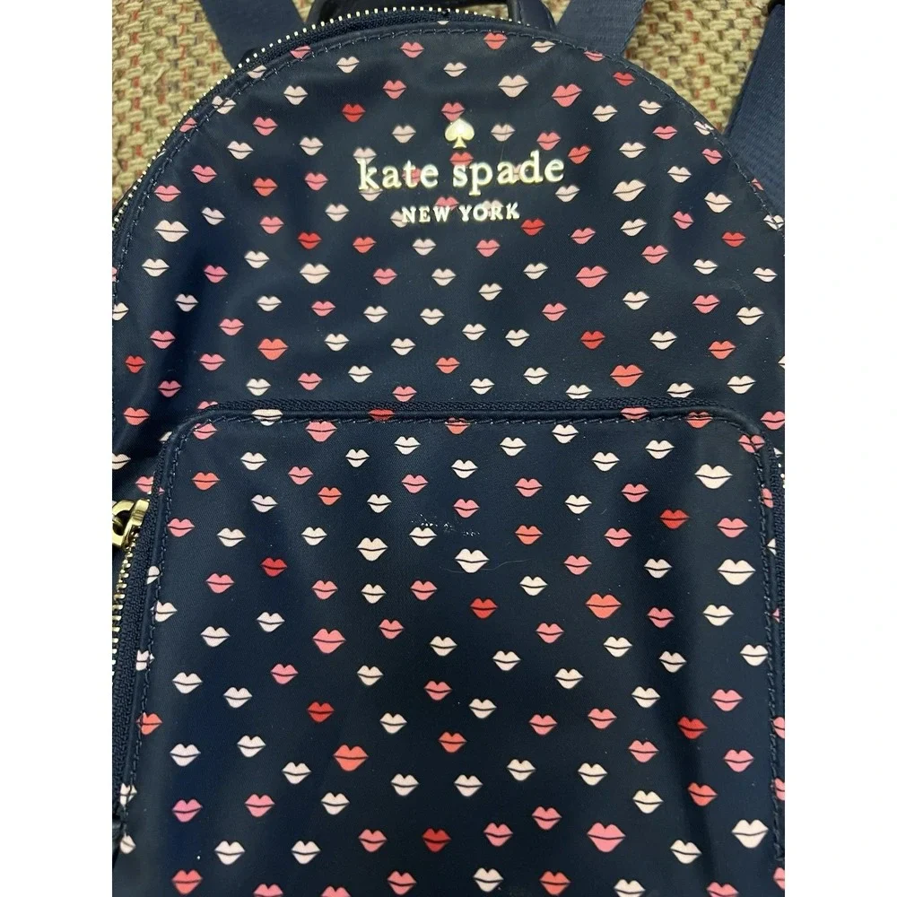 Kate Spade Watson Lips Hartley Nylon Mini Backpack bag purse Navy And Pink